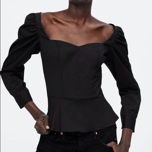 Zara Balloon Sleeve Sweetheart Neckline Top